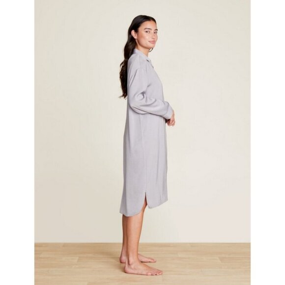 💕BAREFOOT DREAMS Washed Satin Piped Nightshirt Love Embroidery Dove Gray XL NWT - Picture 3 of 16